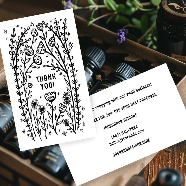 DANK IHNEN Code bestellen Elegante Wildblume Visitenkarte (THANK YOU for your Order Discount Code Elegant Wildflower Customer Appreciation Business Card
)