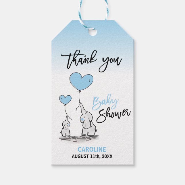 DANK IHNEN Elephant Blue BOY Mommy & BABY SHOWER Geschenkanhänger (Vorderseite)