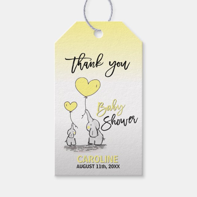 DANK IHNEN Elephant Yellow Gray Mommy & BABY SHOWE Geschenkanhänger (Vorderseite)