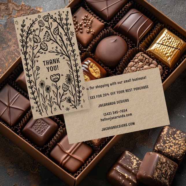 DANK IHNEN Ermäßigung Elegante Wildblume Kraft bes Visitenkarte (THANK YOU for your Order Discount Code Elegant Wildflower Kraft Small Shopping Business Card
)