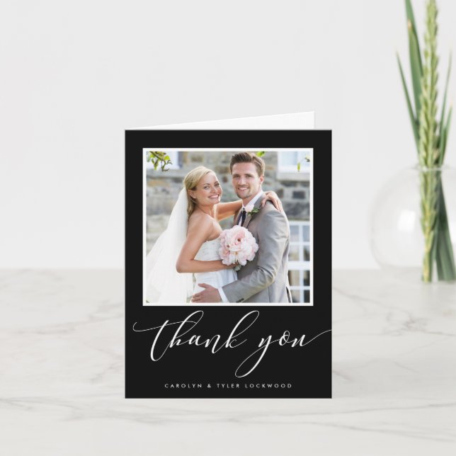 DANK IHNEN FOTO CARD elegante Hochzeit schwarz Dankeskarte (Vorderseite)