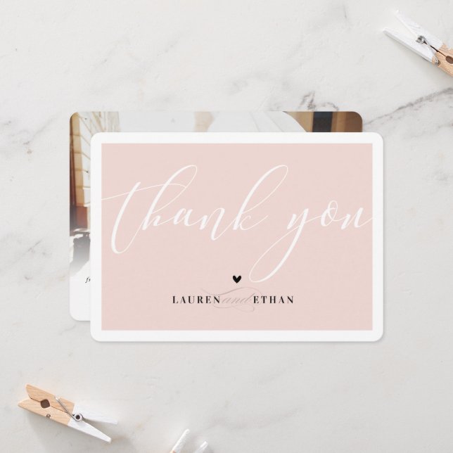 DANK IHNEN Hochzeit Foto elegant schwarz rot Rosa Einladung (Vorderseite/Rückseite Beispiel)