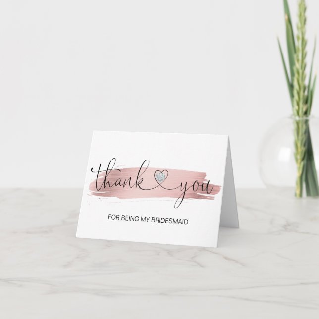 DANK IHNEN Hochzeit Rose Gold Brush BRIDESMAID Dankeskarte (Vorderseite)