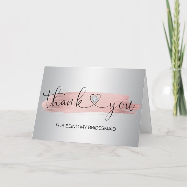 DANK IHNEN Hochzeit Rose Gold Silver Gray BRIDESMA Dankeskarte (Vorderseite)