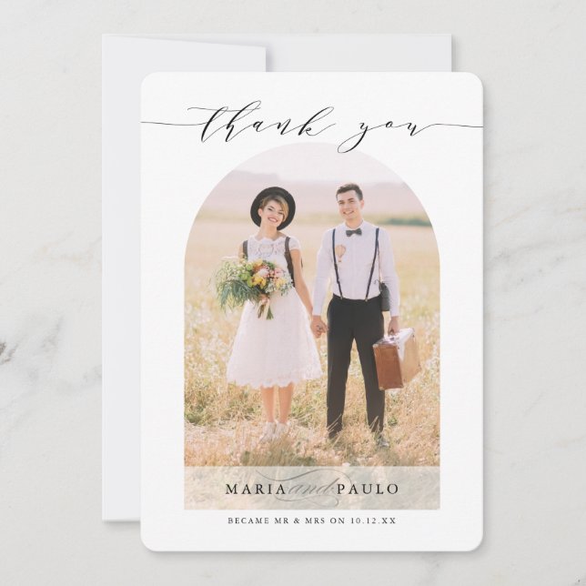 DANK IHNEN Hochzeitskoppel Foto moderne ArkadenOve Einladung (Vorderseite)