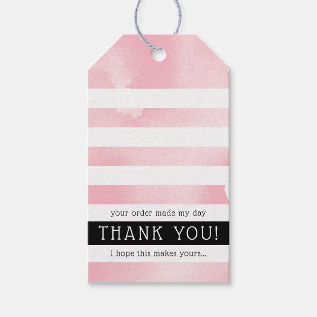 DANK IHNEN modern gestreiften rosa Wasserfarbe Ros Geschenkanhänger (Vorderseite)