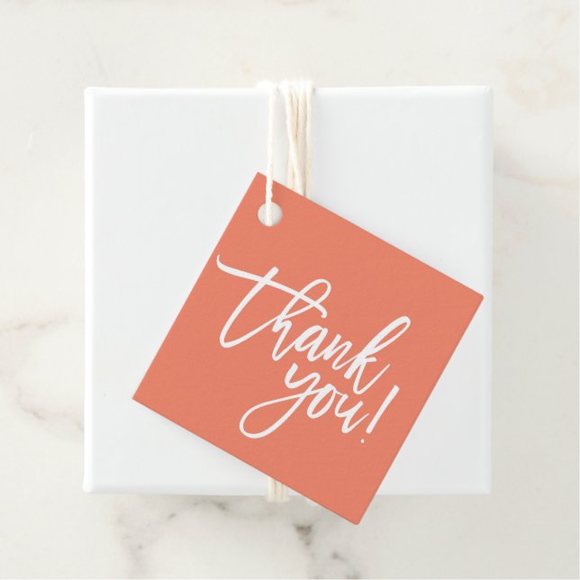 DANK IHNEN moderne handschrift weiß orange Geschenkanhänger (Beispiel)