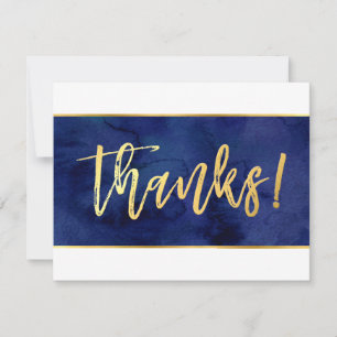 DANK IHNEN moderne marineblaue Aquarellgoldschrift Dankeskarte