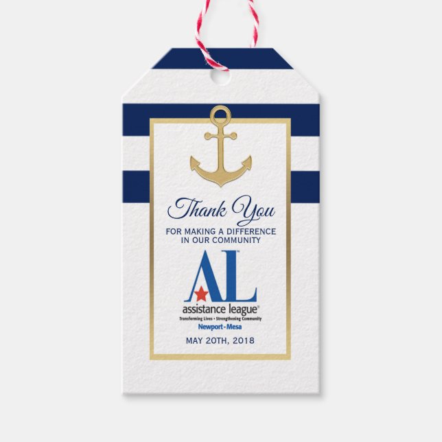 DANK IHNEN Nautical Navy Blue Gastgeschenk LOGO Geschenkanhänger (Vorderseite)