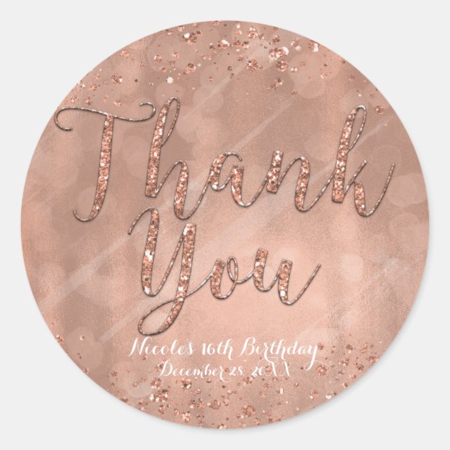 DANK IHNEN Party Pink Rose Gold Glamour Gönnen Runder Aufkleber (Vorderseite)