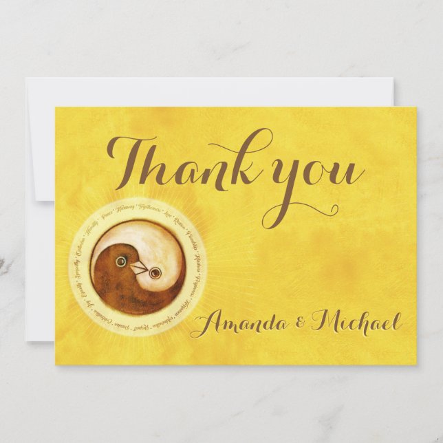 DANK IHNEN WEDD CARD Gold YinYang Doves Harmony Dankeskarte (Vorderseite)