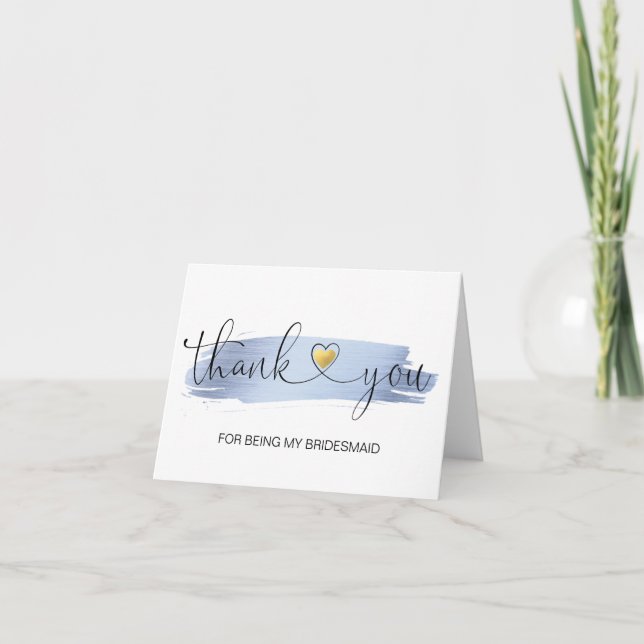 DANK IHNEN Wedding Blue Brush Stroke BRIDESMAID Dankeskarte (Vorderseite)