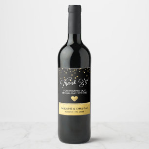 DANK IHNEN White Black Imitats Gold Foil Heart Wed Weinetikett