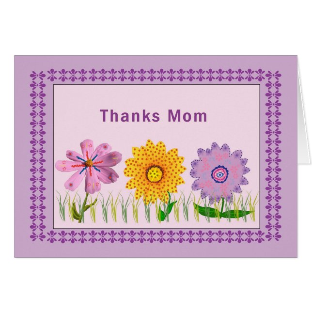 Dank Mama Card mit farbenfrohen dekorierten Blume (Vorderseite (Horizontal))