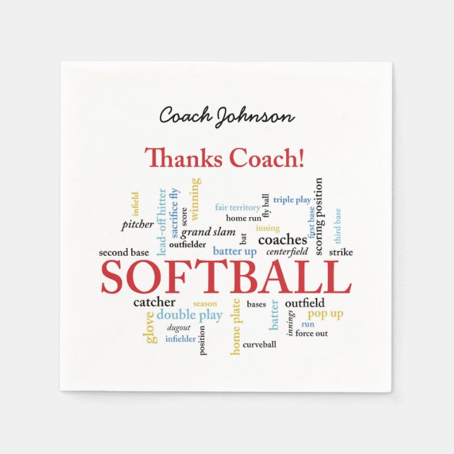 Dank Softball Coach Worte aus Gruppe, Team, Rot Serviette (Vorderseite)