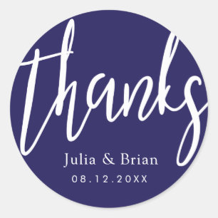 Dank Typografie Navy Blue Wedding Runder Aufkleber