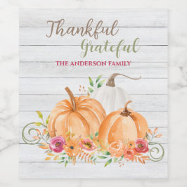 Dankbar | Autumn Fall Pumpkin Watercolor Weinetikett