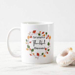Dankbar Dankbar Gesegnet Erntedankfest Blätter Her Kaffeetasse