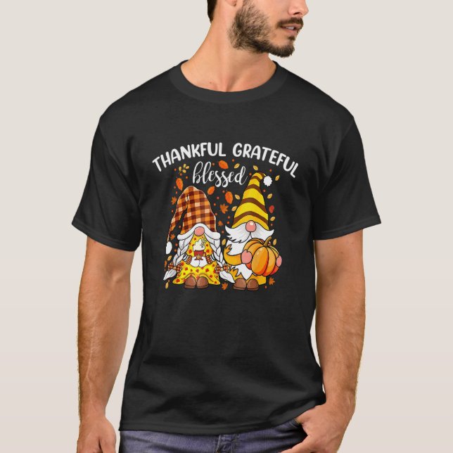 Dankbar Dankbar Gesegnet Erntedankfest Herbst Gnom T-Shirt (Vorderseite)