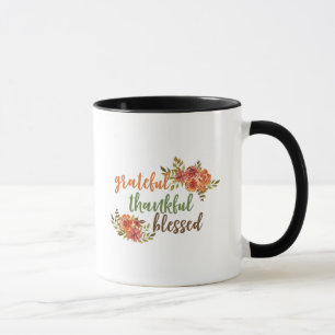 Dankbar, dankbar, gesegnet, florale Typografie Tasse
