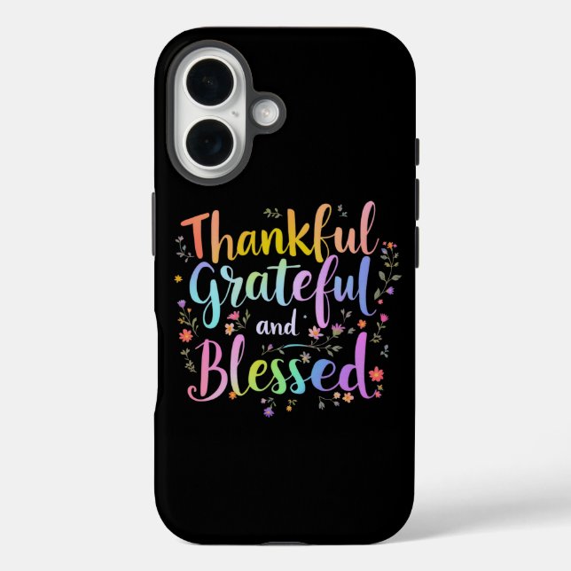 Dankbar, dankbar und gesegnet - ein lebhafter Fall iPhone 16 Hülle (Rückseite)