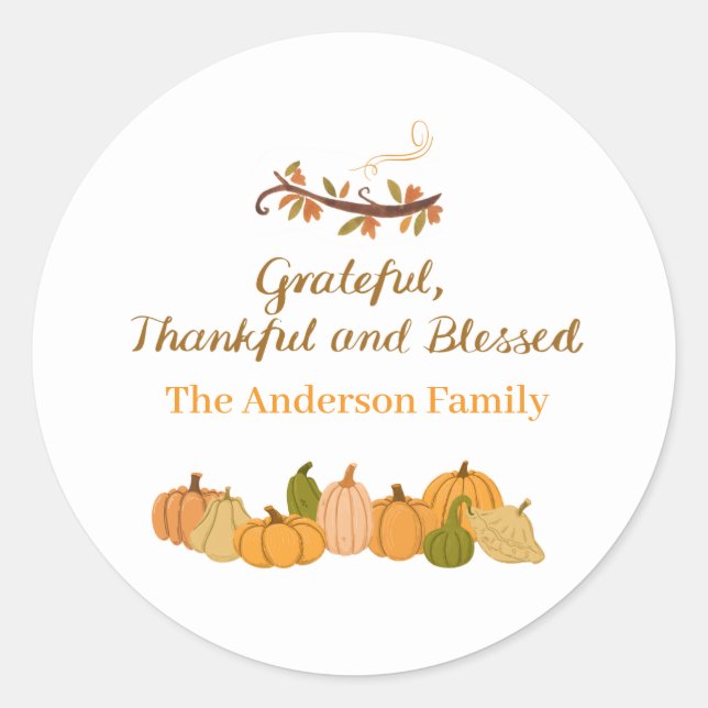 dankbar, dankbar und gesegnet runder aufkleber (Vorderseite)