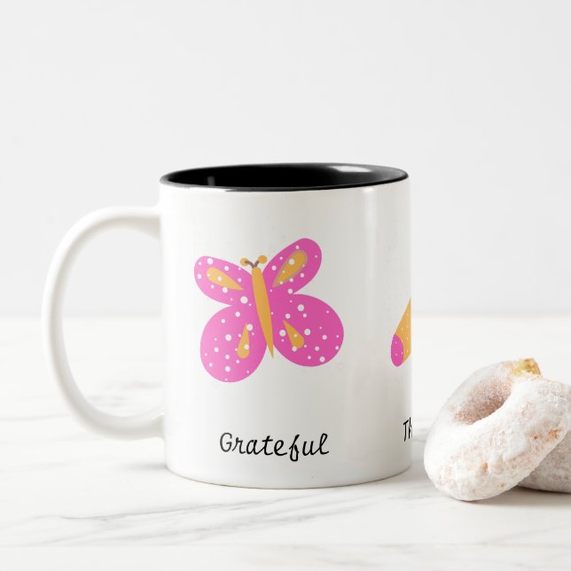 Dankbar, dass ich gesegnet bin - Rosa Gelbe Tasse (Mit Donut)