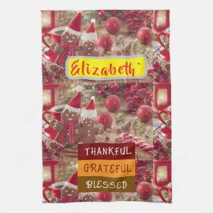 "Dankbar & Funkelnd: Persönliche Weihnachtsfreude Geschirrtuch