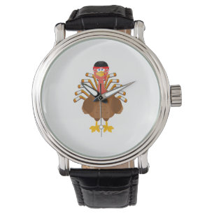 dankbar für Hockey-Erntedank Funny Turkey Ice Armbanduhr