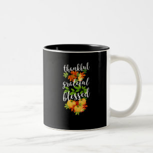 Dankbar Gesegnet Erntedank Kürbisse  Zweifarbige Tasse