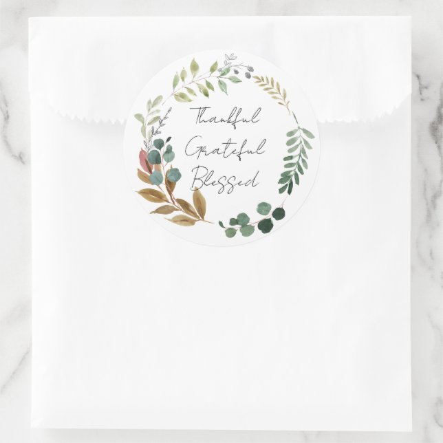 Dankbar gesegnet Fall Leaf Rustikale Moderne Runder Aufkleber (Tasche)