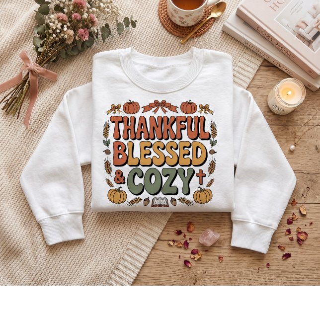 Dankbar, gesegnet, gemütlich. Erntedankfest-Design Sweatshirt (Von Creator hochgeladen)