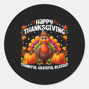 Dankbar, gesegnet Glückwunsch Thanksgiving Turke Runder Aufkleber