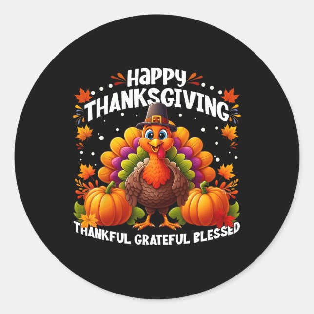 Dankbar, gesegnet Glückwunsch Thanksgiving Turke Runder Aufkleber (Vorderseite)