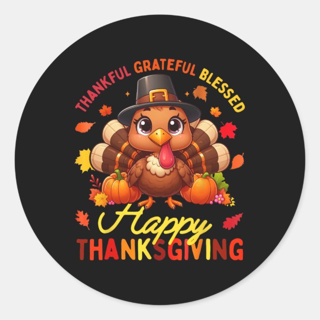 Dankbar, gesegnet Glückwunsch Thanksgiving Turke Runder Aufkleber (Vorderseite)