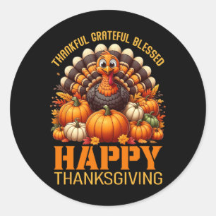 Dankbar, gesegnet Glückwunsch Thanksgiving Turke Runder Aufkleber
