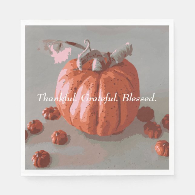 Dankbar, gesegnet, grau Fall Pumpkin Serviette (Vorderseite)