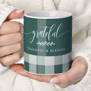 Dankbar, gesegnet grün und weiß Kariert Kaffeetasse