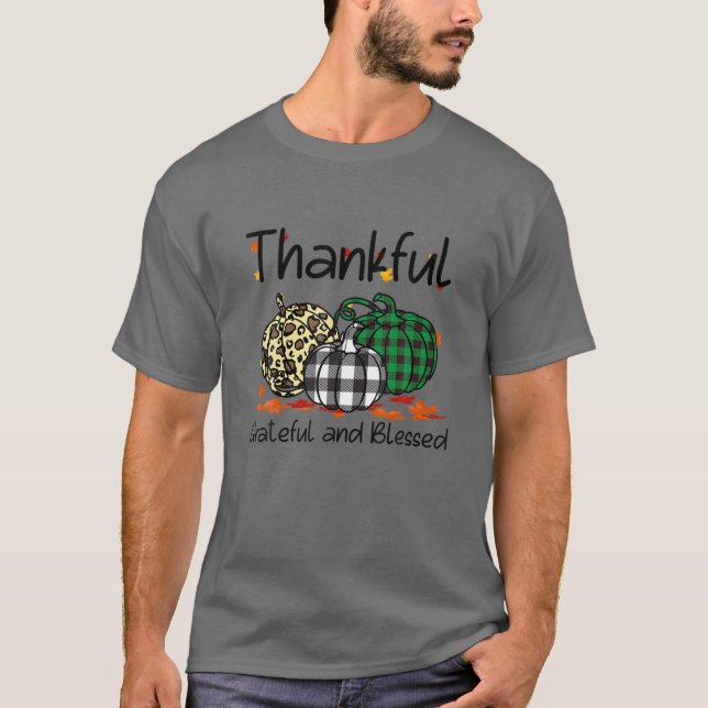 Dankbar, gesegnet Kariert-Leopard Pumpkin T-Shirt (Vorderseite)