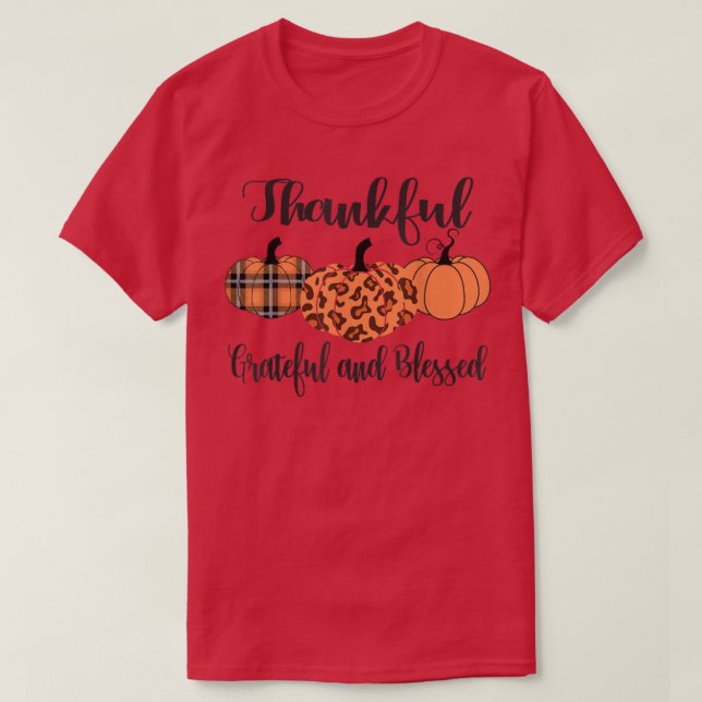 Dankbar, gesegnet Kariert Leopard Pumpkin Th T-Shirt (Design vorne)