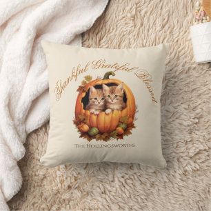 Dankbar Gesegnet Kürbis Herbstlaub  Kissen
