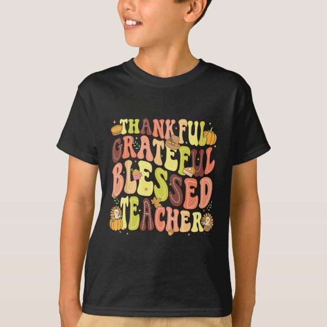 Dankbar, gesegnet Lehrer Erntedank Day T-Shirt (Vorderseite)