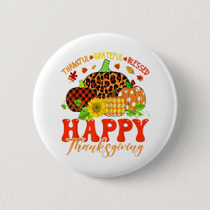Dankbar, gesegnet Leopard Kariert Pumpkin Th Button