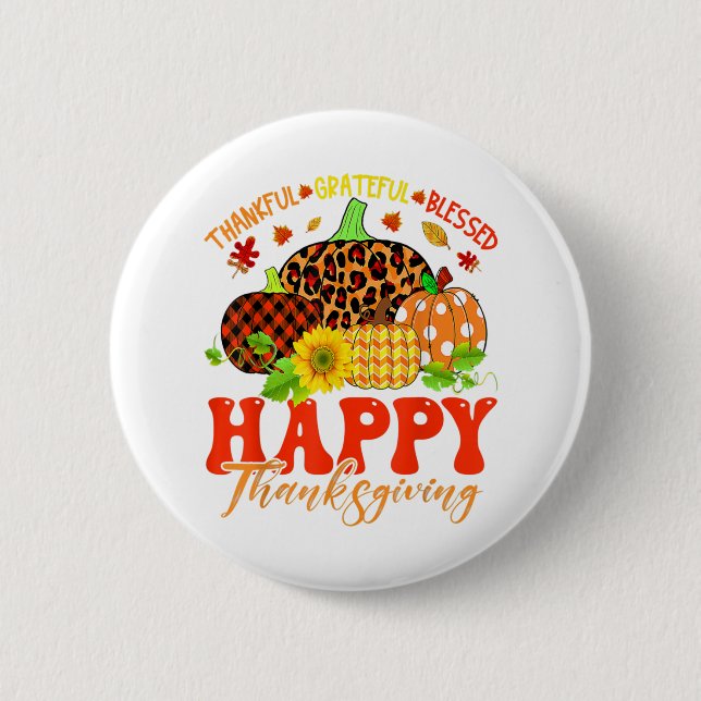 Dankbar, gesegnet Leopard Kariert Pumpkin Th Button (Vorderseite)