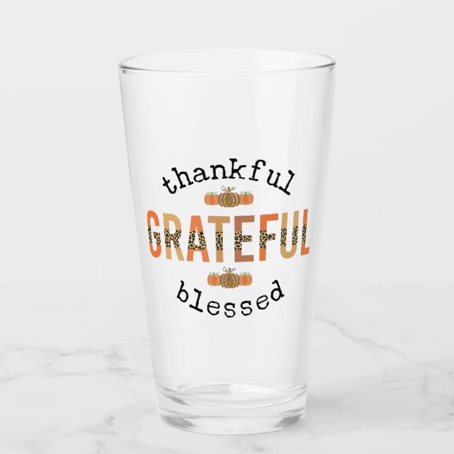 Dankbar, gesegnet Niedlich Fall Erntedank Glas (Vorderseite)