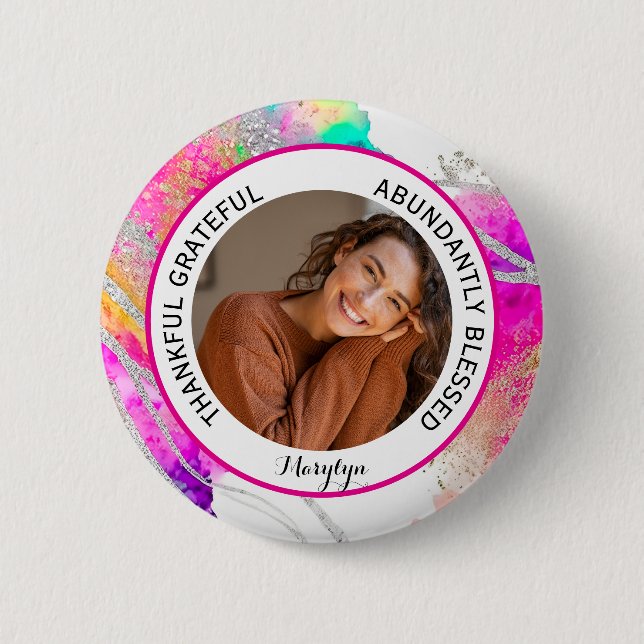 Dankbar Gesegnet Zitat Foto Regenbogen Button (Vorderseite)
