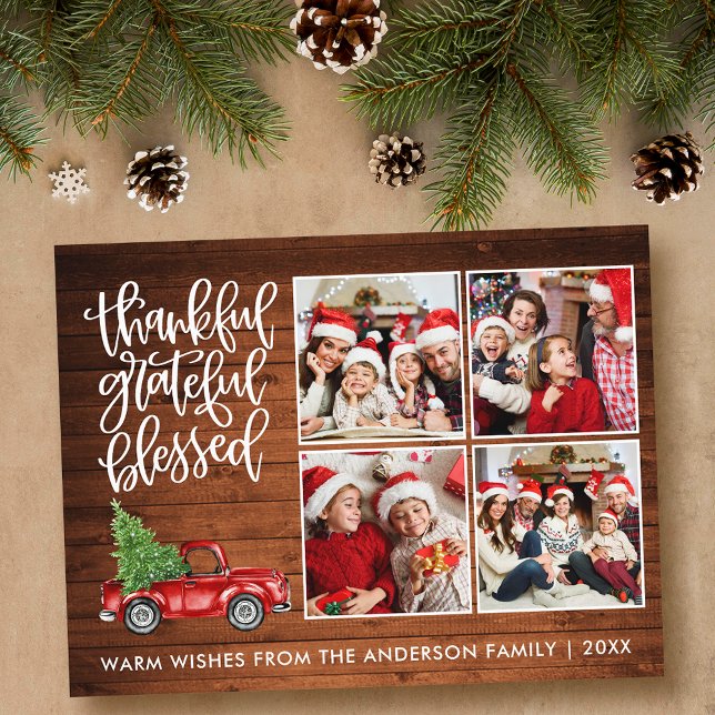 Dankbar gesegnete Holztransporter 4 Foto Postkarte (Customize to change your personalized text size or text style.)