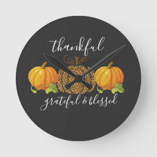 Dankbar, gesegneter Erntedank Pumpkin Runde Wanduhr