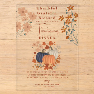 Dankbar Gesegneter Kürbis Thanksgiving Acryleinladungen
