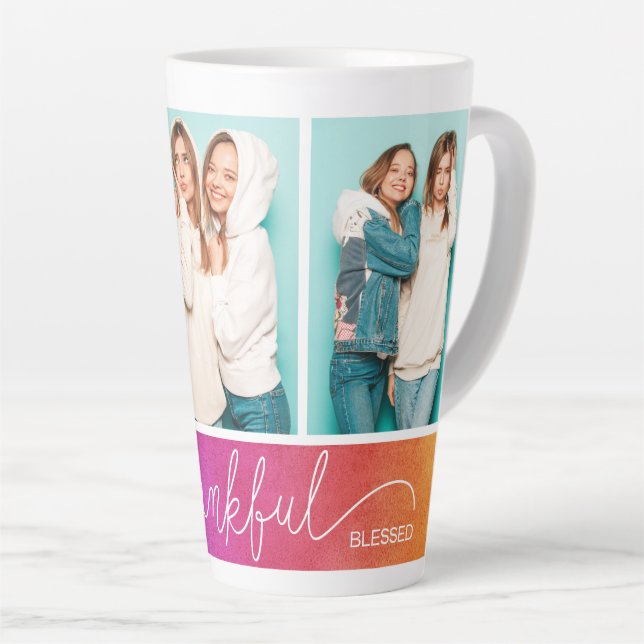 Dankbar Glückwunsch gesegnet Modernes Drei Foto Milchtasse (Rechte Ecke)